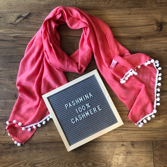 pashmina Accessories - Pashmina 100% Cashmere Pom Pom Scarf